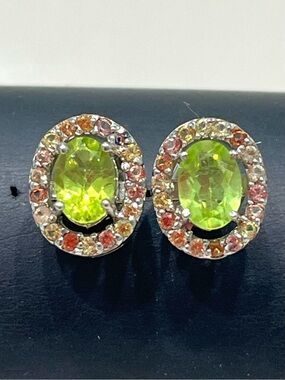Sapphire 1.5ct Peridot 14KGP Earrings